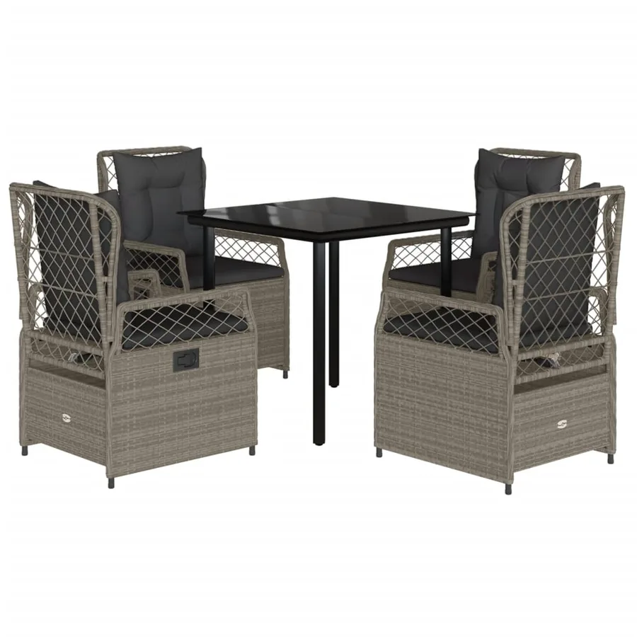 Ensemble à manger de jardin et coussins 5 pcs gris clair rotin - 2