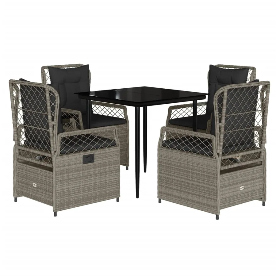 Ensemble à manger de jardin et coussins 5 pcs gris clair rotin - 2
