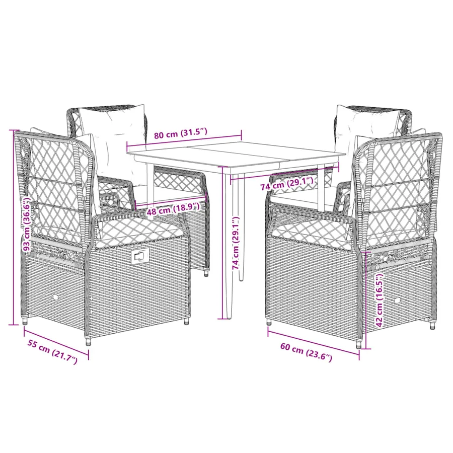 Ensemble à manger de jardin et coussins 5 pcs gris clair rotin - 8