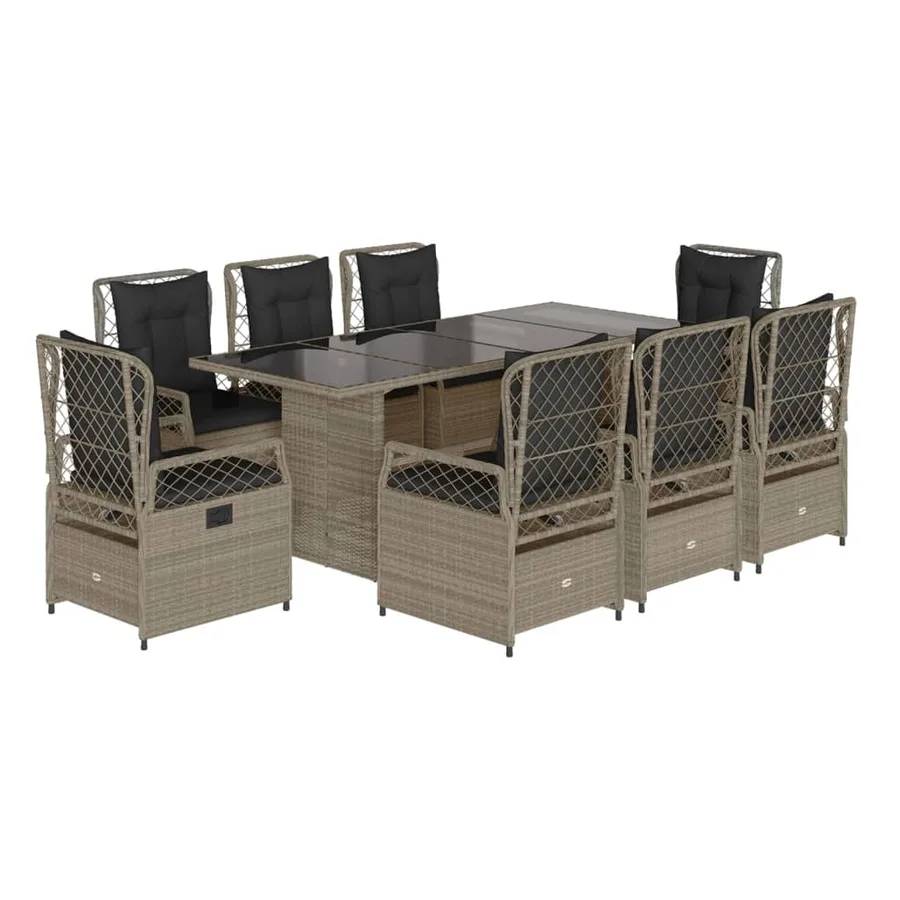 Ensemble à manger de jardin et coussins 9 pcs gris clair rotin - 2