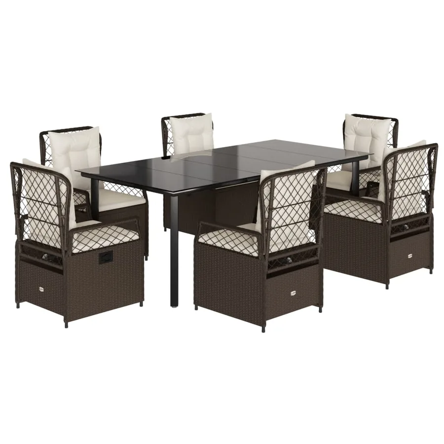 Ensemble à manger de jardin et coussins 7 pcs marron rotin - 2