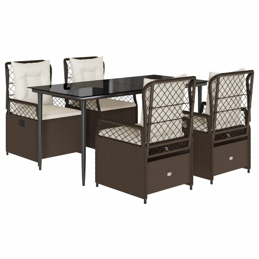 Ensemble à manger de jardin 5 pcs et coussins marron poly rotin - 2