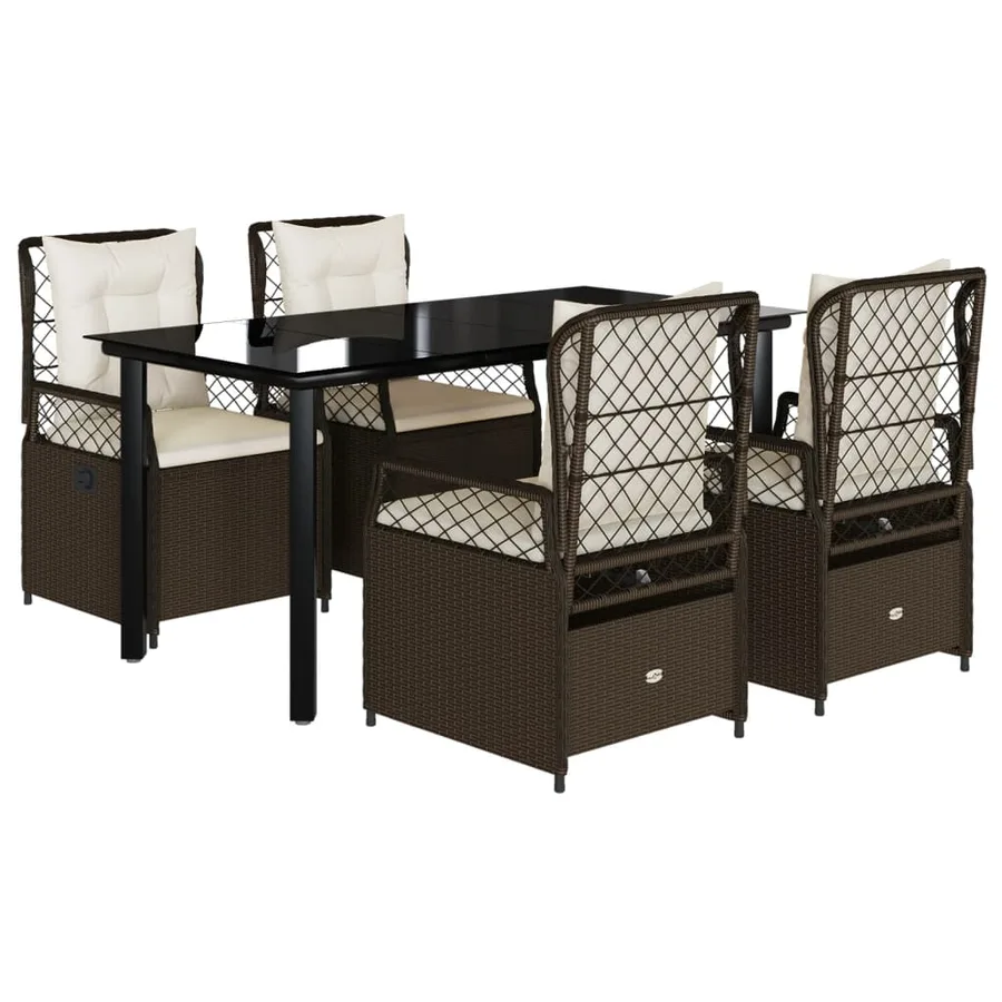Ensemble à manger de jardin 5 pcs et coussins marron poly rotin - 2