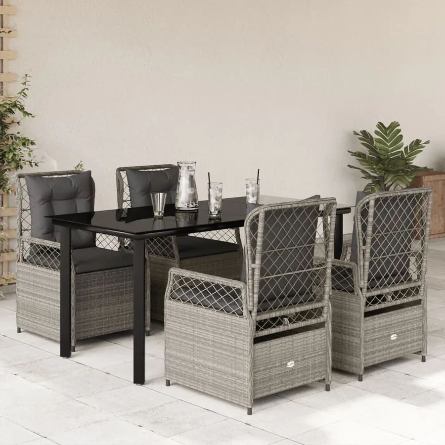 Ensemble à manger de jardin et coussins 5 pcs gris clair rotin