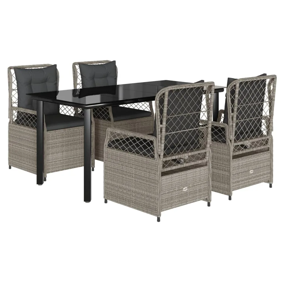 Ensemble à manger de jardin et coussins 5 pcs gris clair rotin - 2