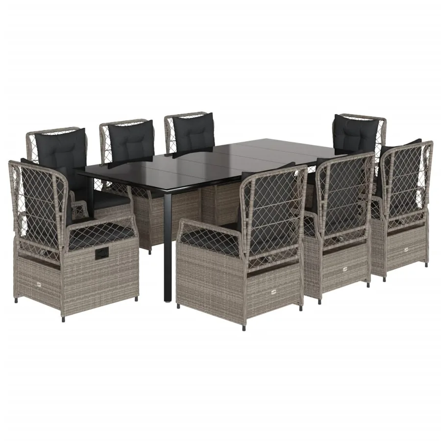 Ensemble à manger de jardin et coussins 9 pcs gris clair rotin - 2