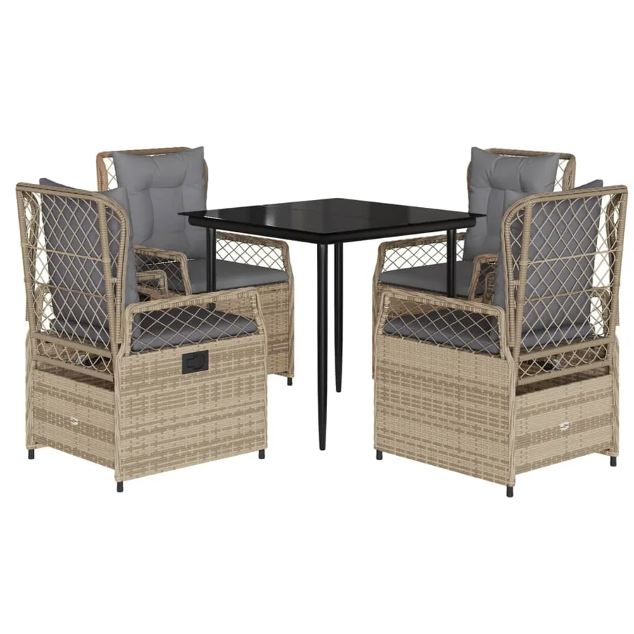 Ensemble à manger de jardin avec coussins 5pcs Beige poly rotin - 2