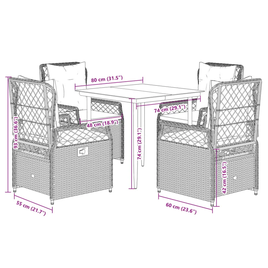 Ensemble à manger de jardin avec coussins 5pcs Beige poly rotin - 8