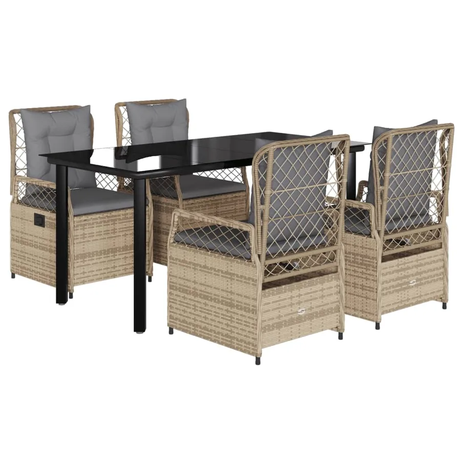 Ensemble à manger de jardin avec coussins 5pcs Beige poly rotin - 2
