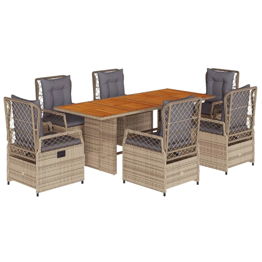 Ensemble à manger de jardin et coussins 7 pcs beige poly rotin - 2
