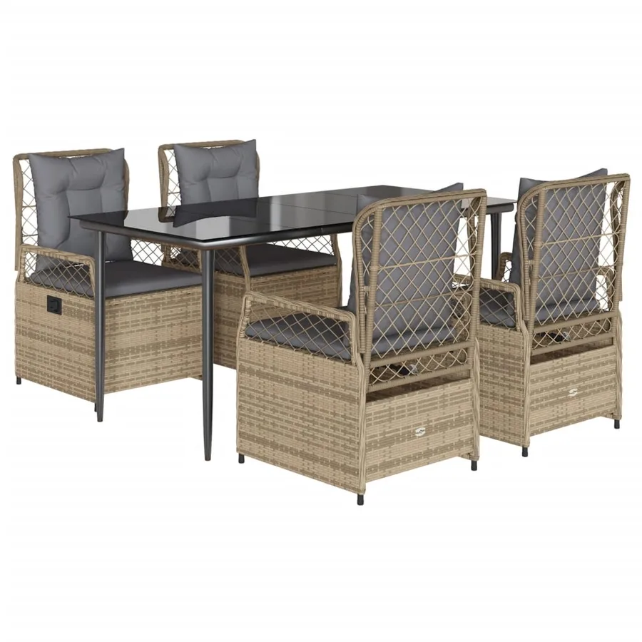 Ensemble à manger de jardin avec coussins 5pcs Beige poly rotin - 2