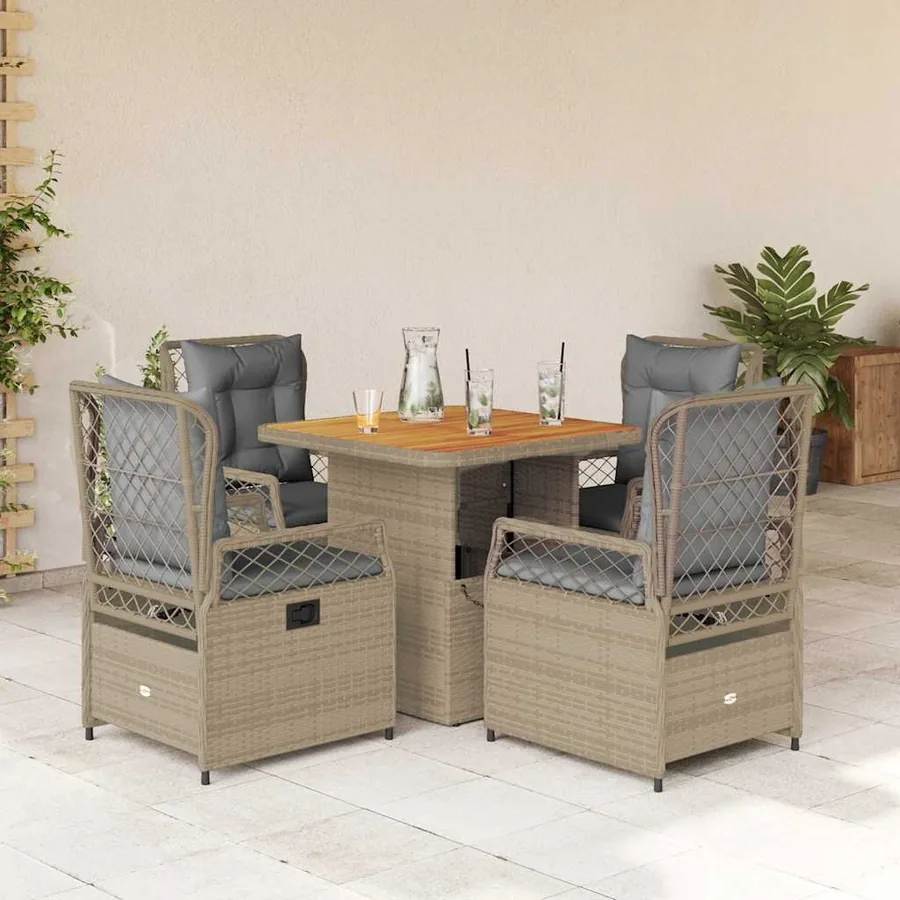Ensemble à manger de jardin avec coussins 5pcs Beige poly rotin