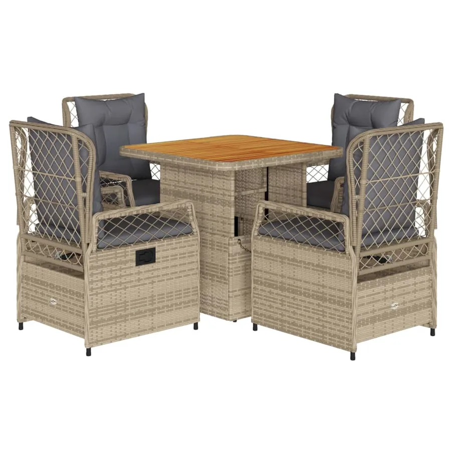 Ensemble à manger de jardin avec coussins 5pcs Beige poly rotin - 2