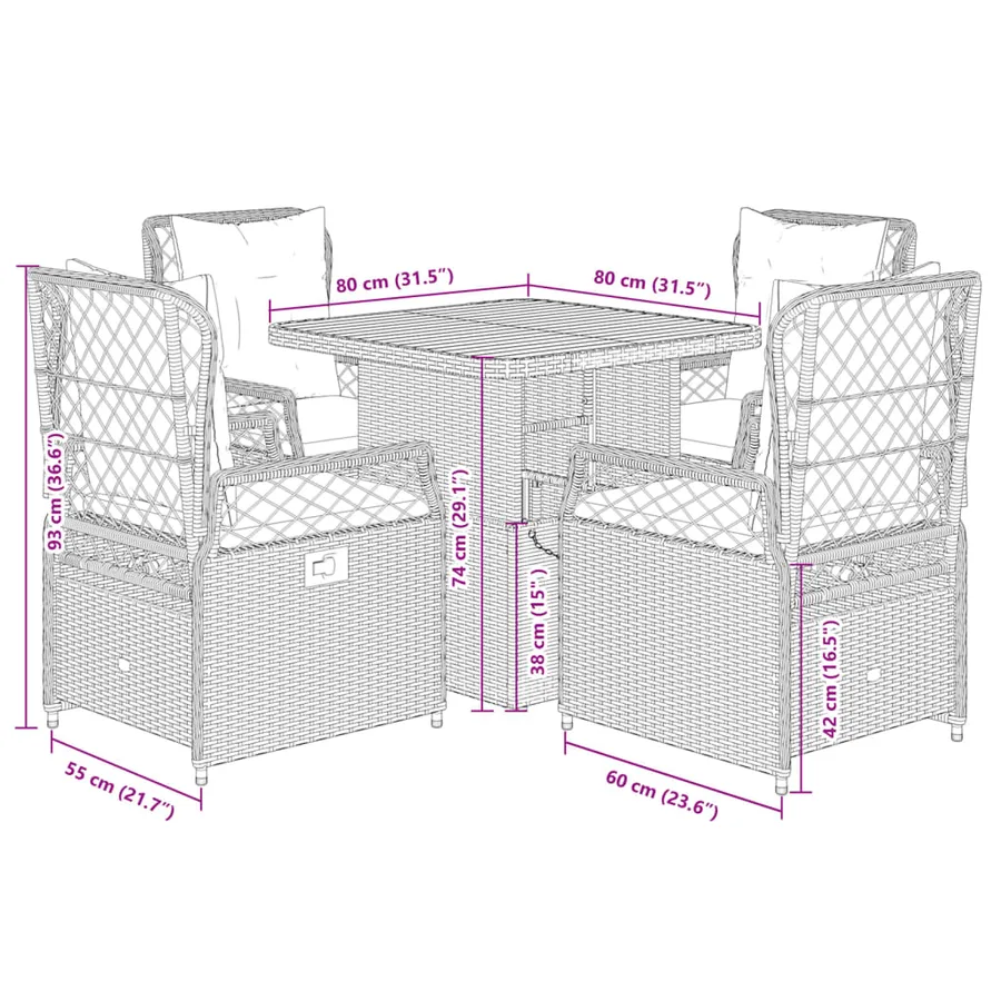 Ensemble à manger de jardin avec coussins 5pcs Beige poly rotin - 9