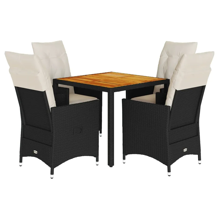 Ensemble à manger de jardin coussins 5pcs Noir Résine tressée - 2