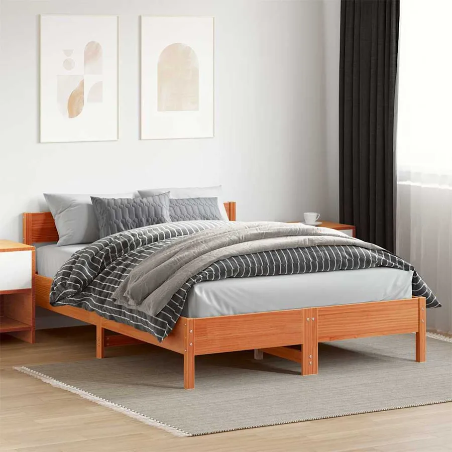 Cadre de lit sans matelas cire marron 150x200cm bois pin massif - 3