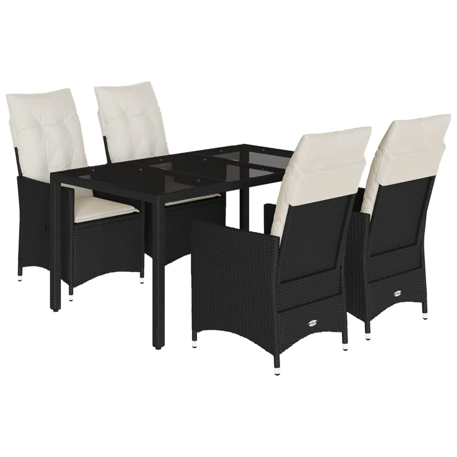 Ensemble à manger de jardin coussins 5pcs Noir Résine tressée - 2