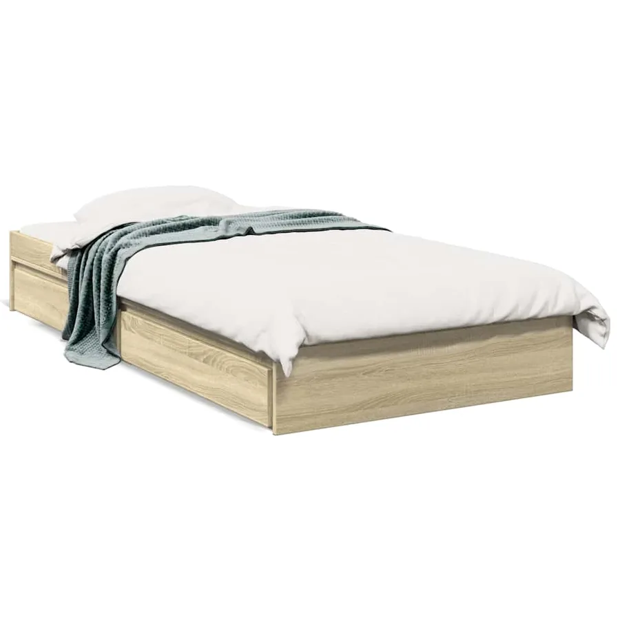 Cadre de lit avec tiroirs sans matelas chêne sonoma 75x190 cm - 2