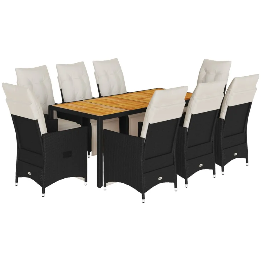 Ensemble à manger de jardin 9pcs coussins noir résine tressée - 2