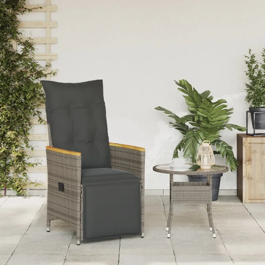 Chaise inclinable de jardin avec coussins gris résine tressée - 3