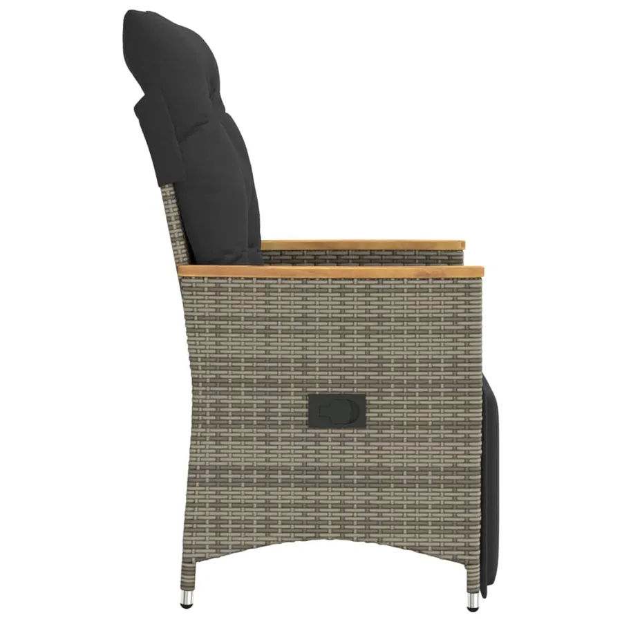 Chaise inclinable de jardin avec coussins gris résine tressée - 5
