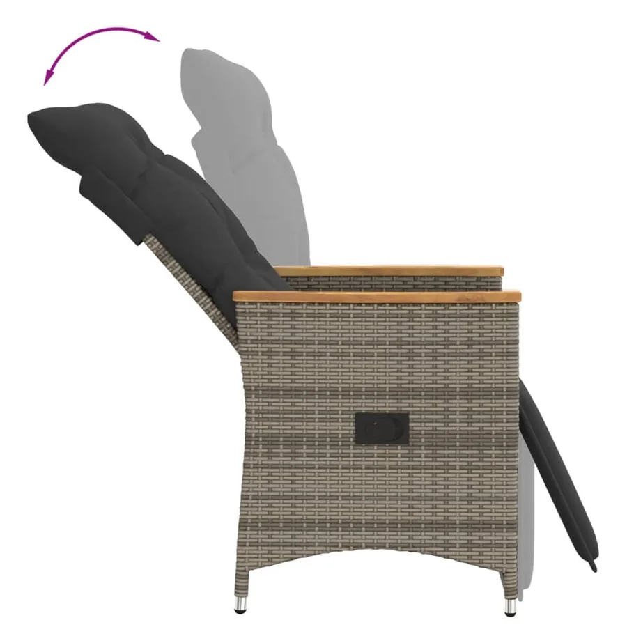 Chaise inclinable de jardin avec coussins gris résine tressée - 7