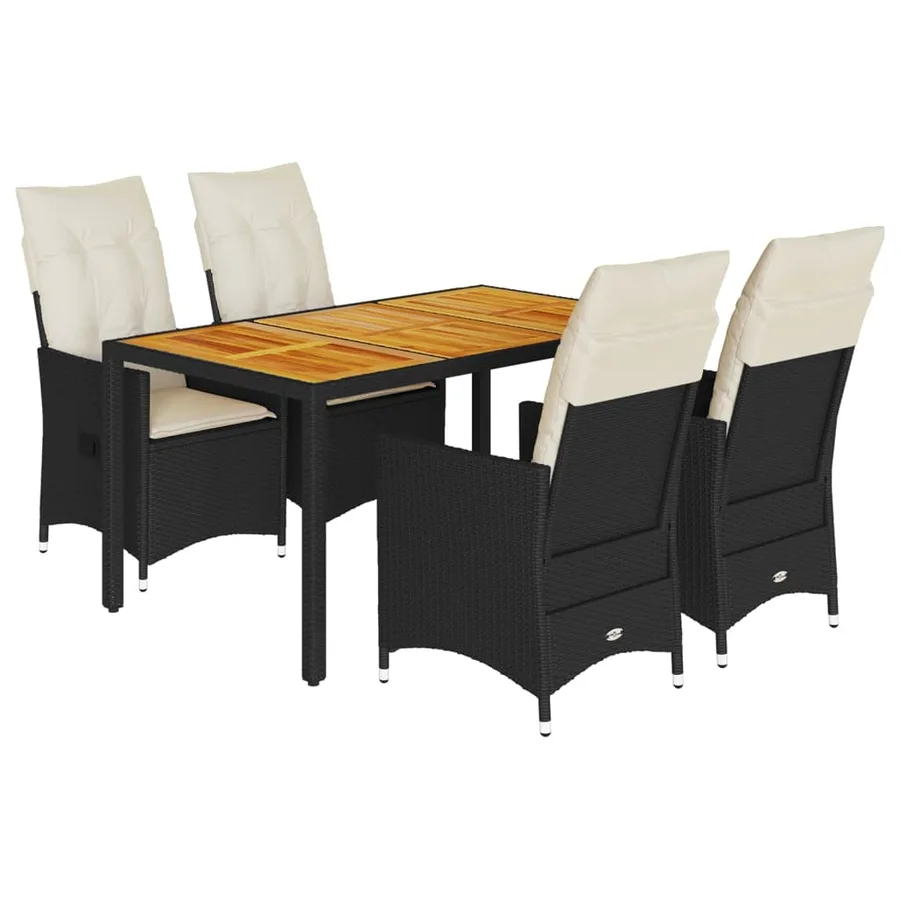 Ensemble à manger de jardin coussins 5pcs Noir Résine tressée - 2