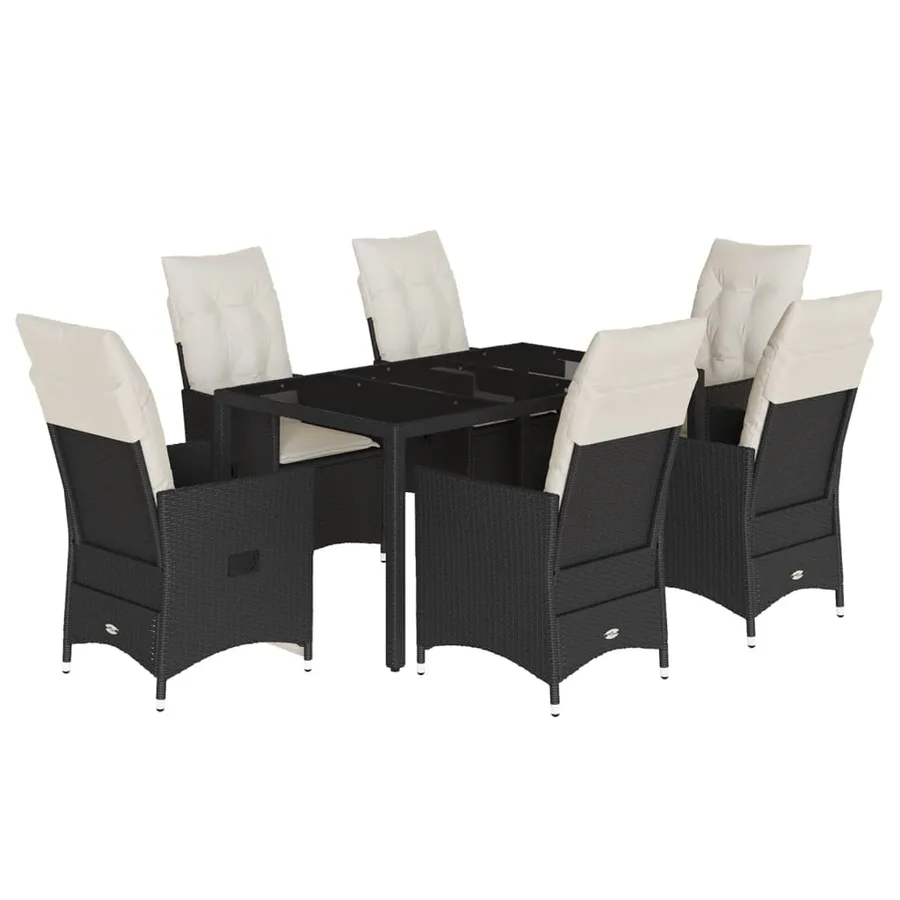 Ensemble à manger de jardin coussins 7pcs Noir Résine tressée - 2