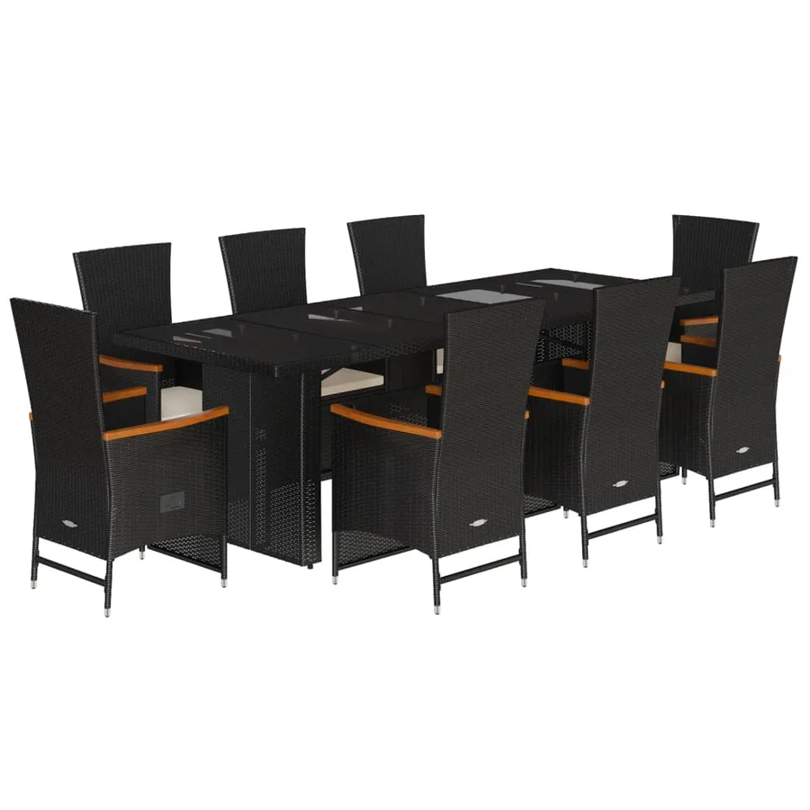 Ensemble à manger de jardin 9pcs coussins noir résine tressée - 2