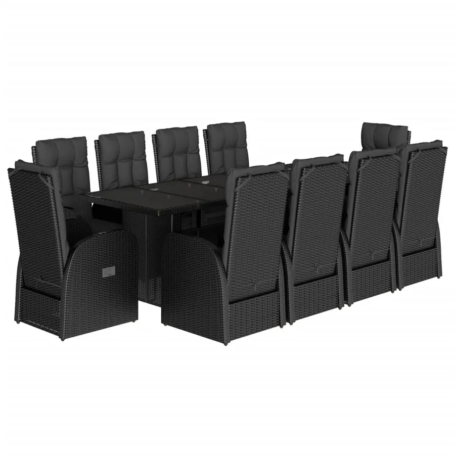 Ensemble à manger de jardin 11 pcs coussins noir résine tressée - 2