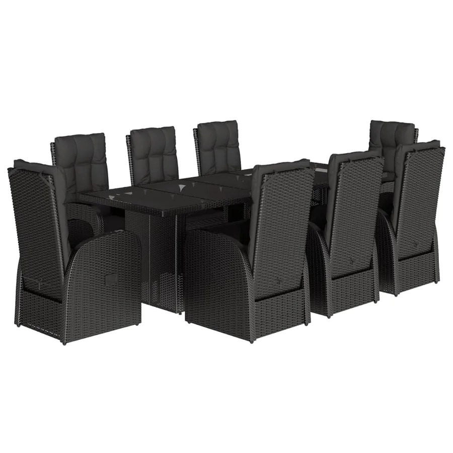 Ensemble à manger de jardin 9pcs coussins noir résine tressée - 2
