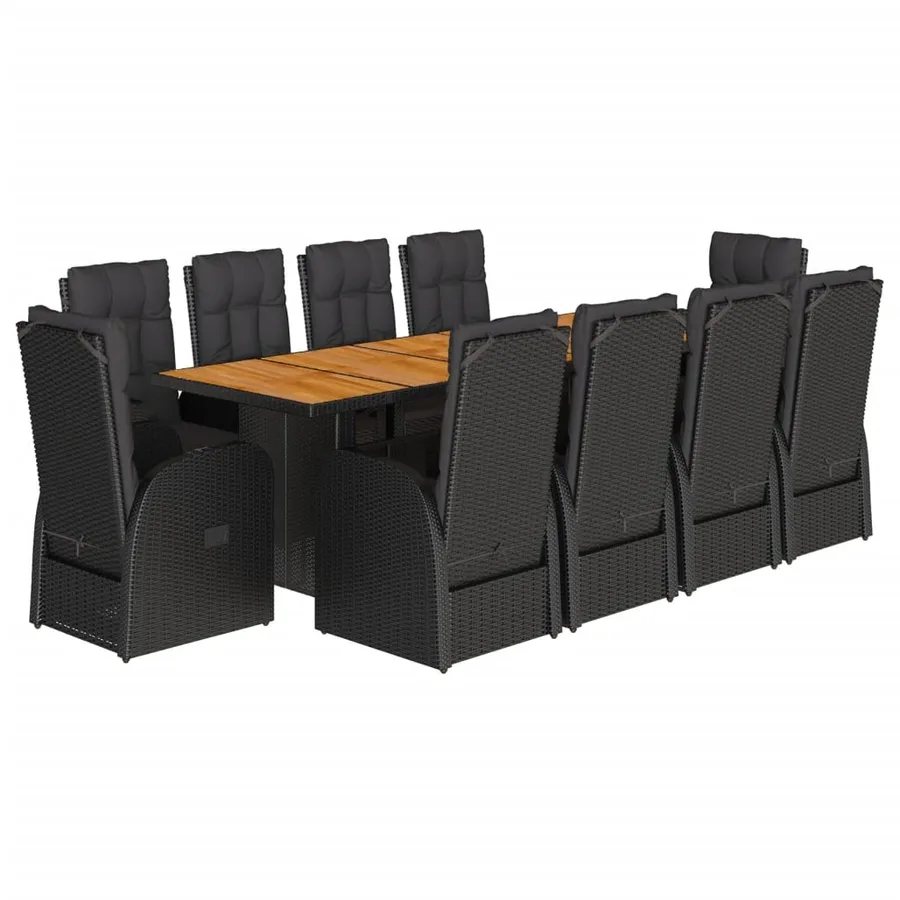 Ensemble à manger de jardin 11 pcs coussins noir résine tressée - 2