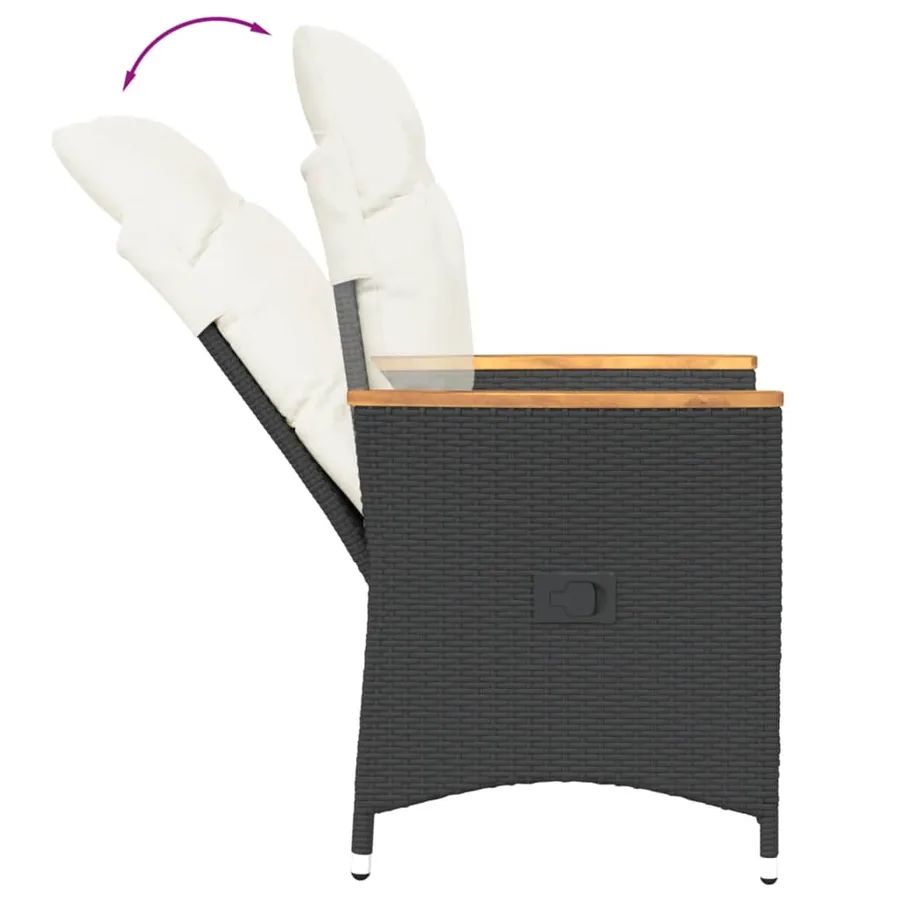 Chaises inclinables de jardin lot de 2 et coussins noir rotin - 7