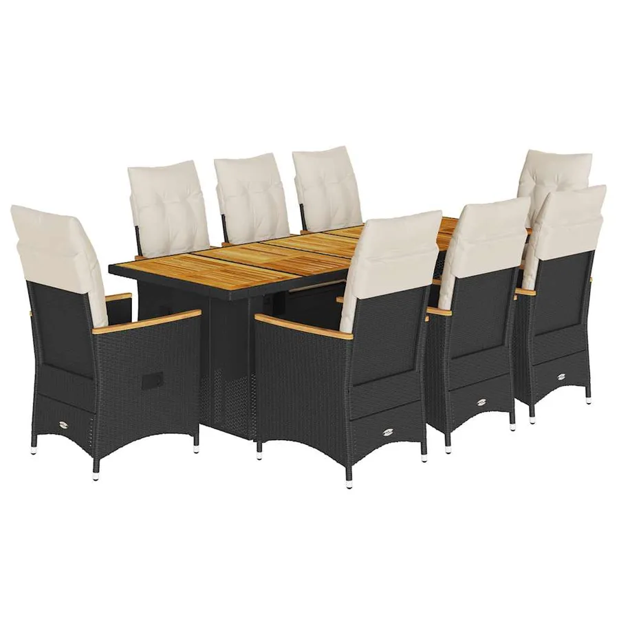 Ensemble de bistro de jardin 9 pcs coussins noir poly rotin - 2