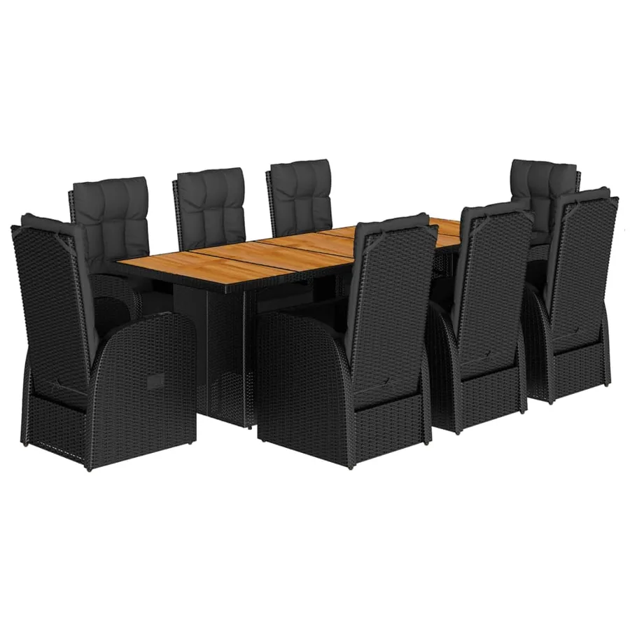 Ensemble à manger de jardin 9pcs coussins noir résine tressée - 2