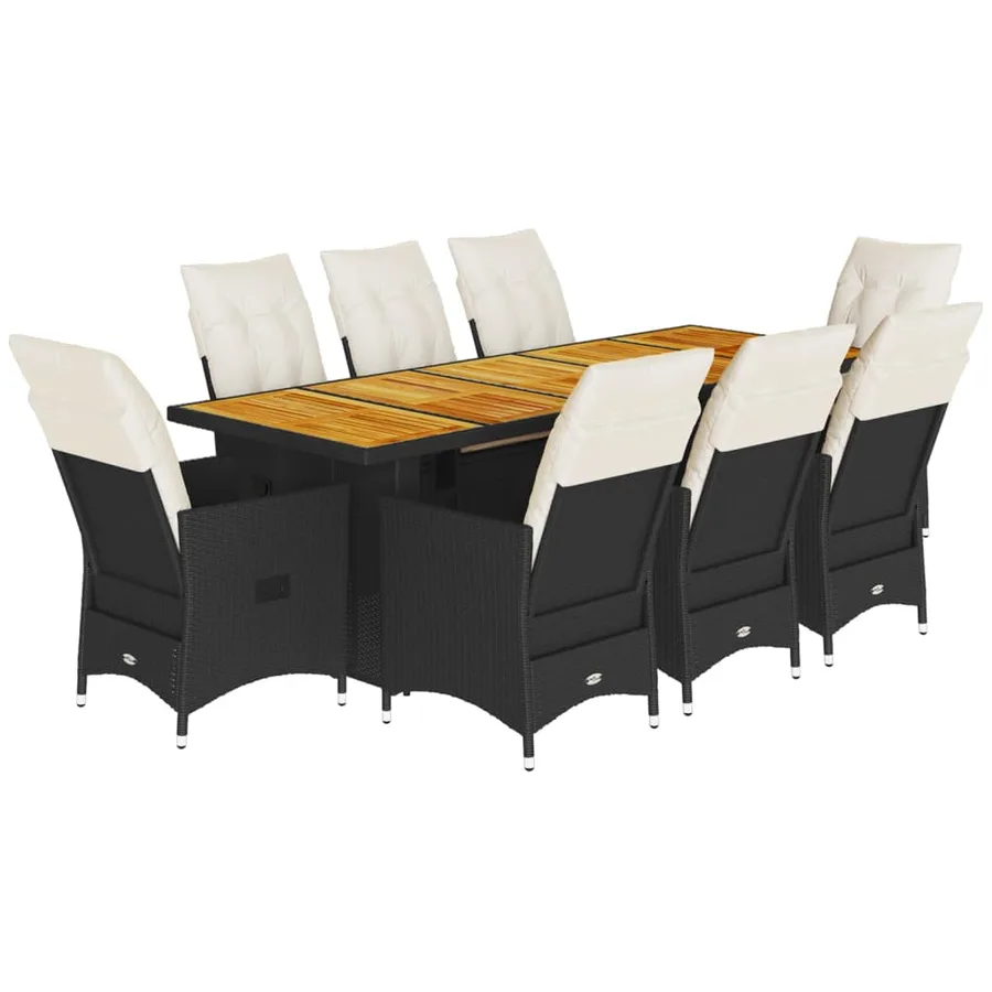 Ensemble de bistro de jardin 9 pcs coussins noir poly rotin - 2