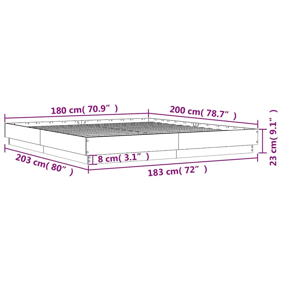 Cadre de lit sans matelas sonoma gris 180x200 cm - 9