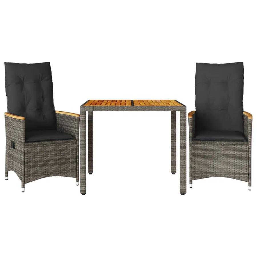 Ensemble de bistro 3 pcs avec coussins gris résine tressée - 2