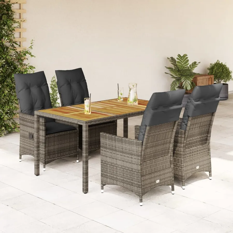 Ensemble à manger de jardin 5 pcs coussins gris résine tressée