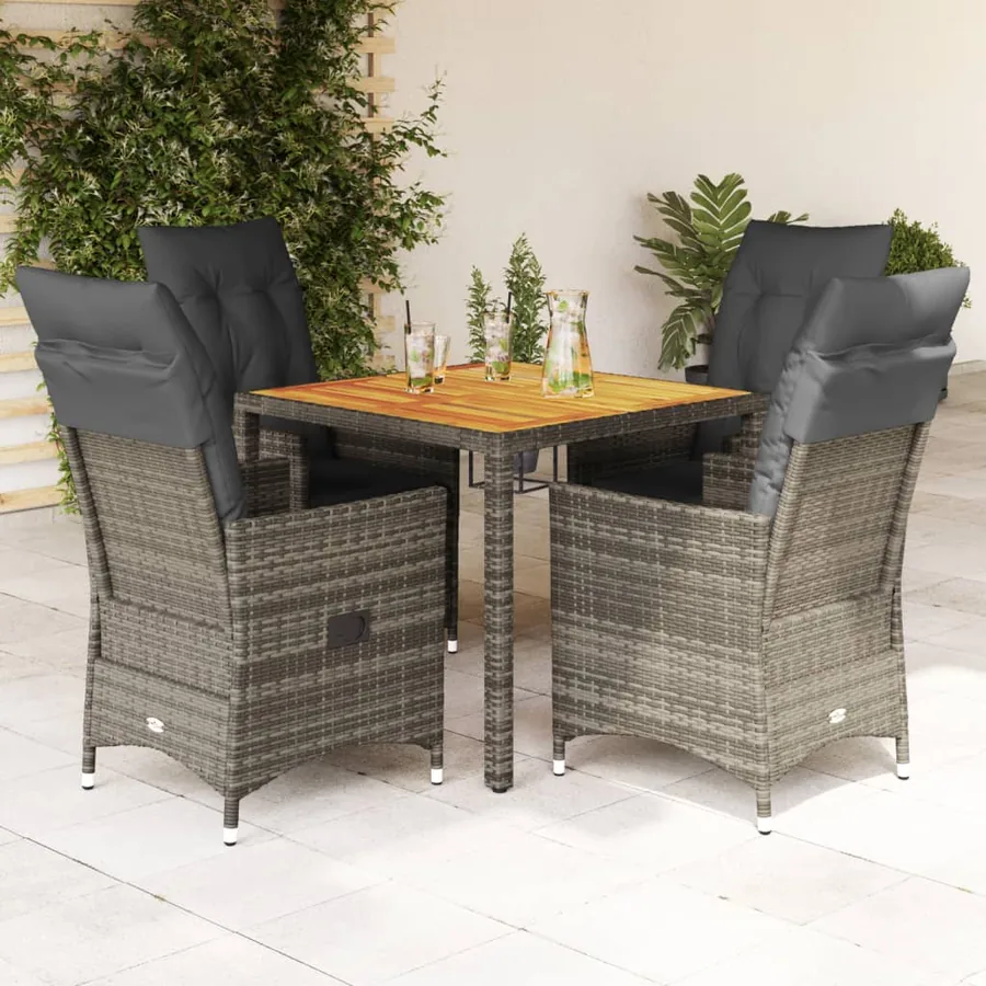 Ensemble à manger de jardin 5 pcs coussins gris résine tressée