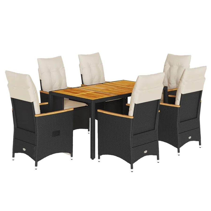 Ensemble à manger de jardin coussins 7pcs Noir Résine tressée - 2