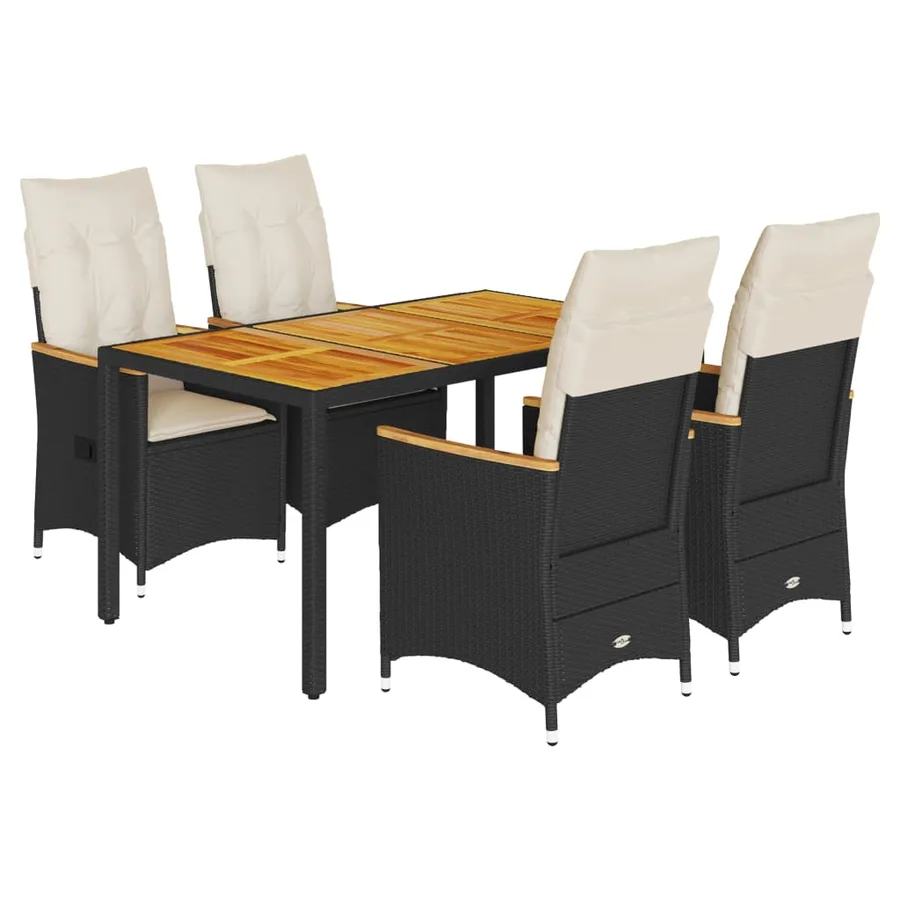 Ensemble à manger de jardin coussins 5pcs Noir Résine tressée - 2