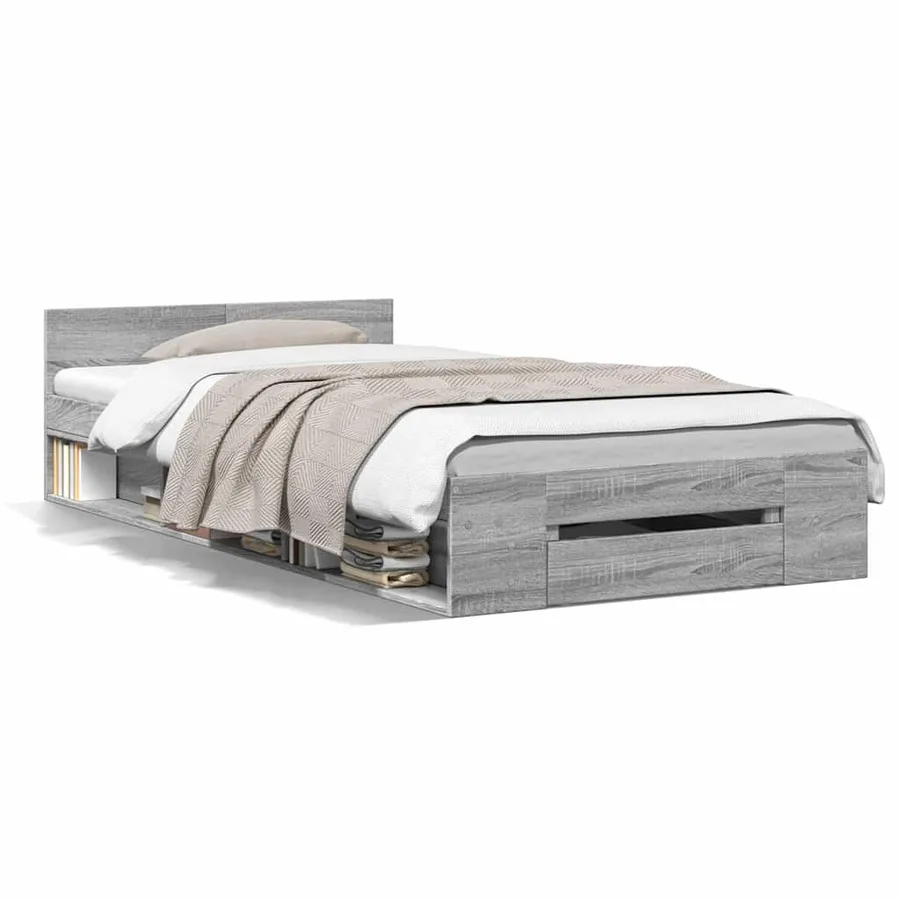 Cadre de lit avec tiroir sans matelas sonoma gris 90x190 cm - 2