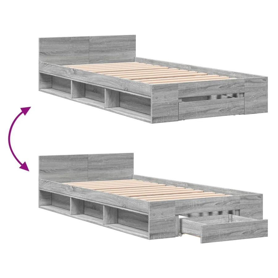Cadre de lit avec tiroir sans matelas sonoma gris 90x190 cm - 7