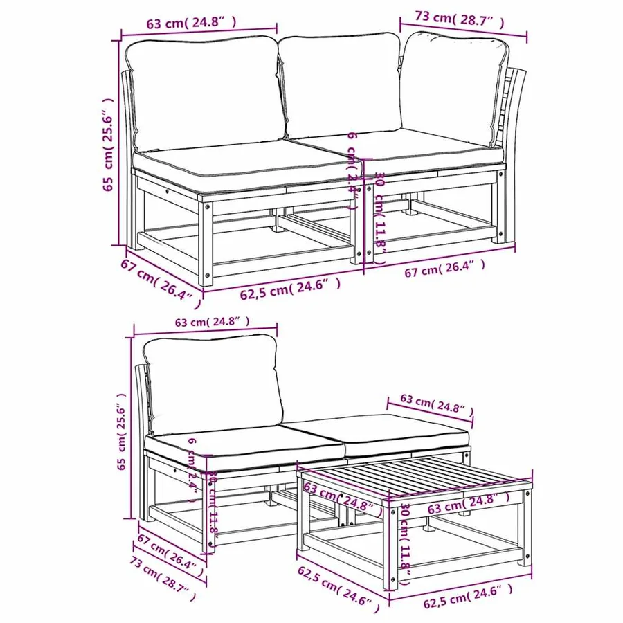 Salon de jardin avec coussins 9 pcs bois massif d'acacia - 8