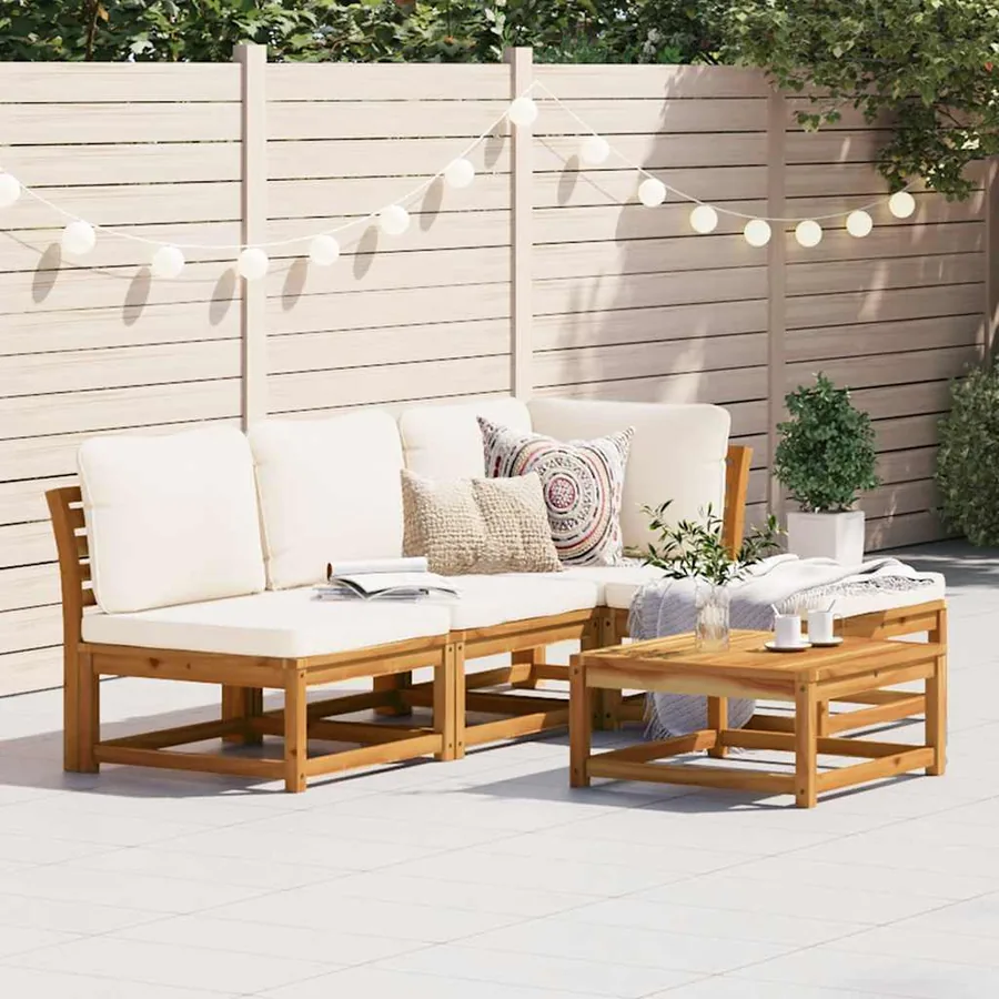 Salon de jardin avec coussins 5 pcs Bois d'acacia solide