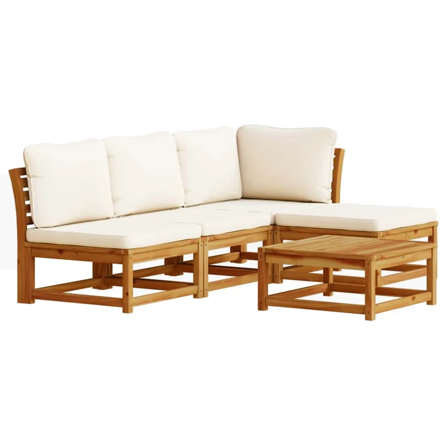 Salon de jardin avec coussins 5 pcs Bois d'acacia solide - 2