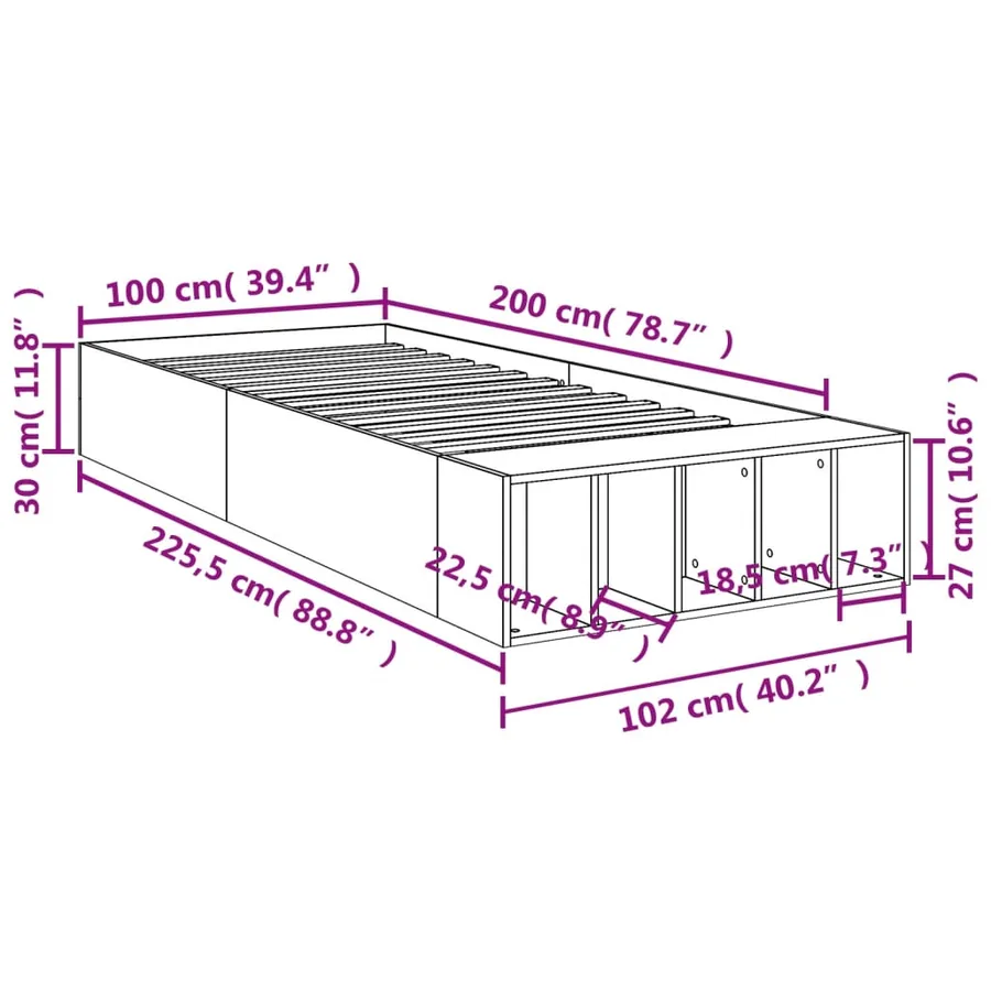 Cadre de lit sans matelas gris béton 100x200 cm - 10