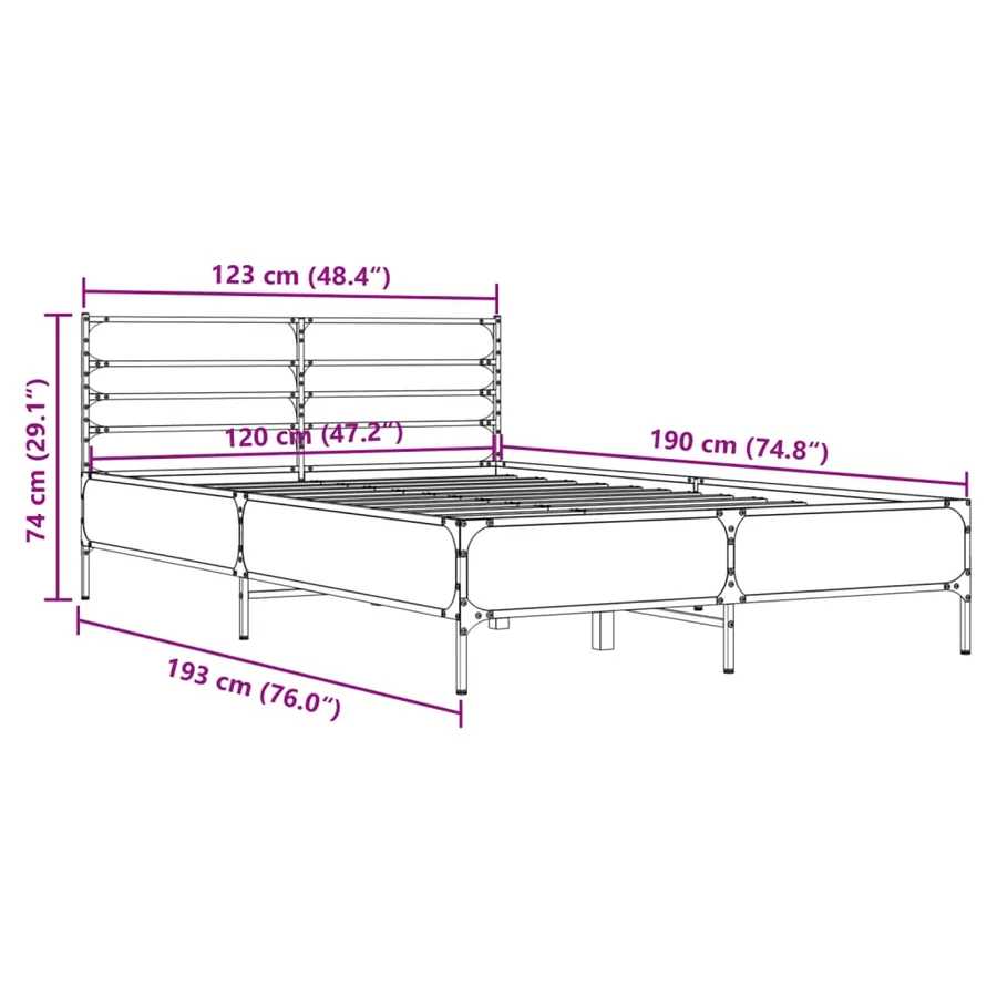Cadre de lit sans matelas sonoma gris 120x190 cm - 9
