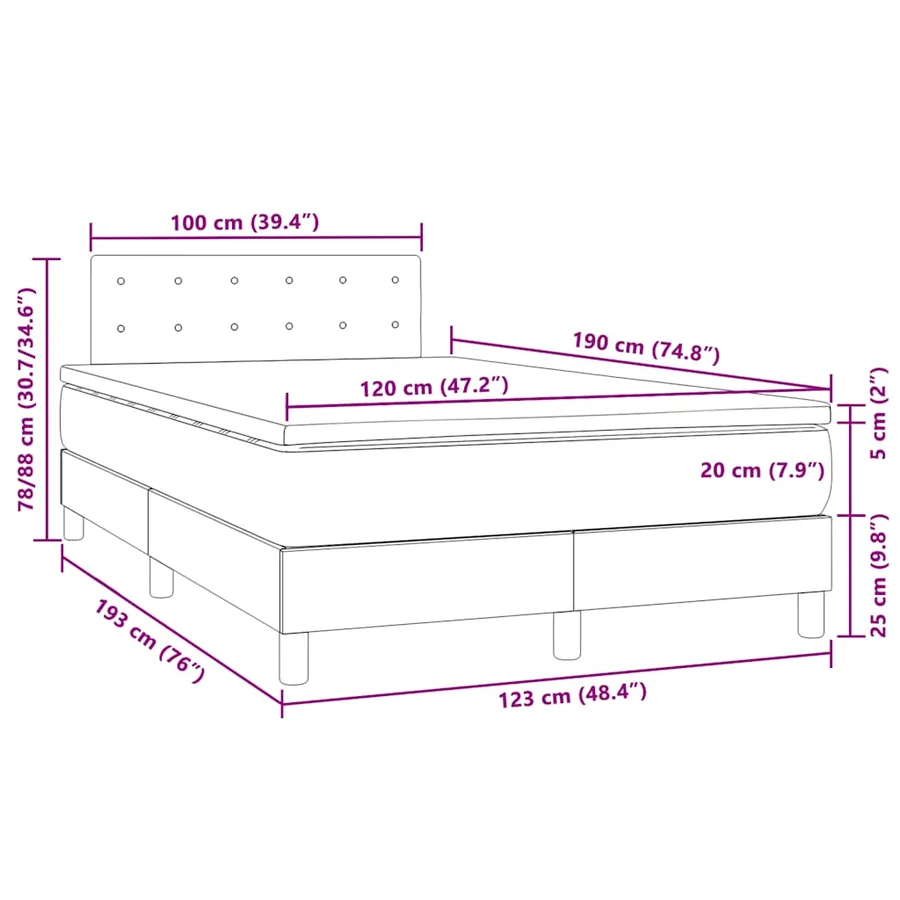 Sommier à lattes de lit avec matelas LED gris foncé 120x190 cm - 11